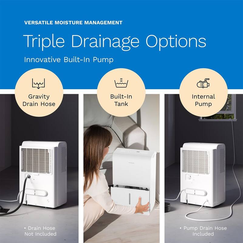 hOmeLabs 50 Pint Wi-Fi Dehumidifier with Pump, Up to 7,000 Sq Ft (MAX 120 Pint at 95°F, 90% RH) - For Rooms, Offices, Basements