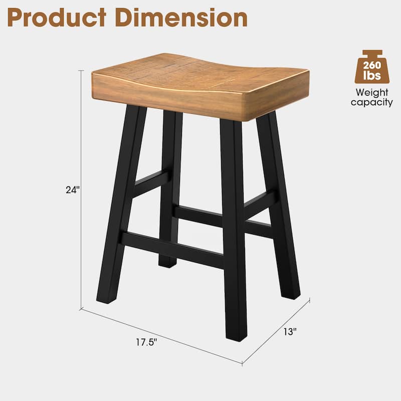 24" Farmhouse Oak Solid Wood Backless Set of 2 Saddle Stool