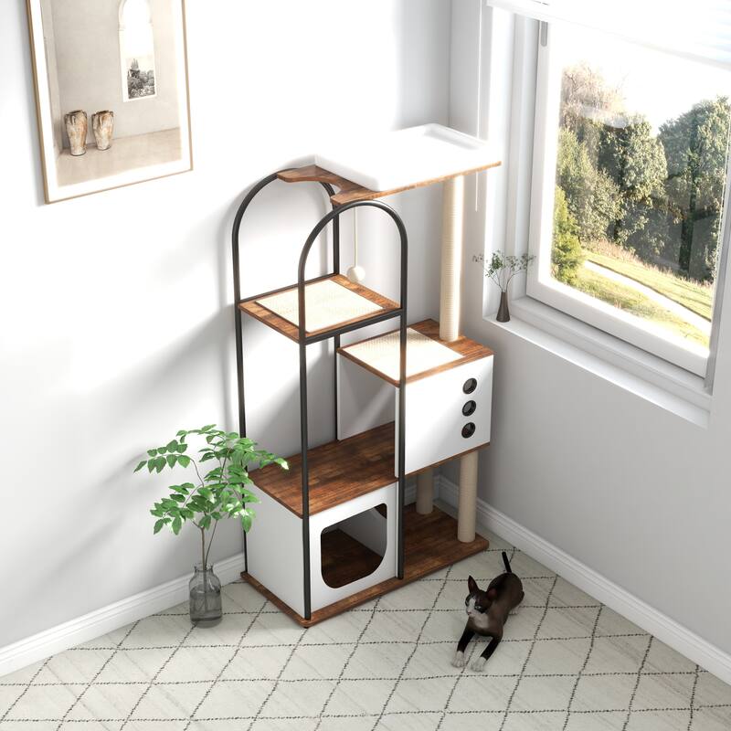 Cat Tree Tower, Cat Tower House with Scratcher Post, Cat Tree Condo with Scratching Pads, Cat Furniture with Resting Bed