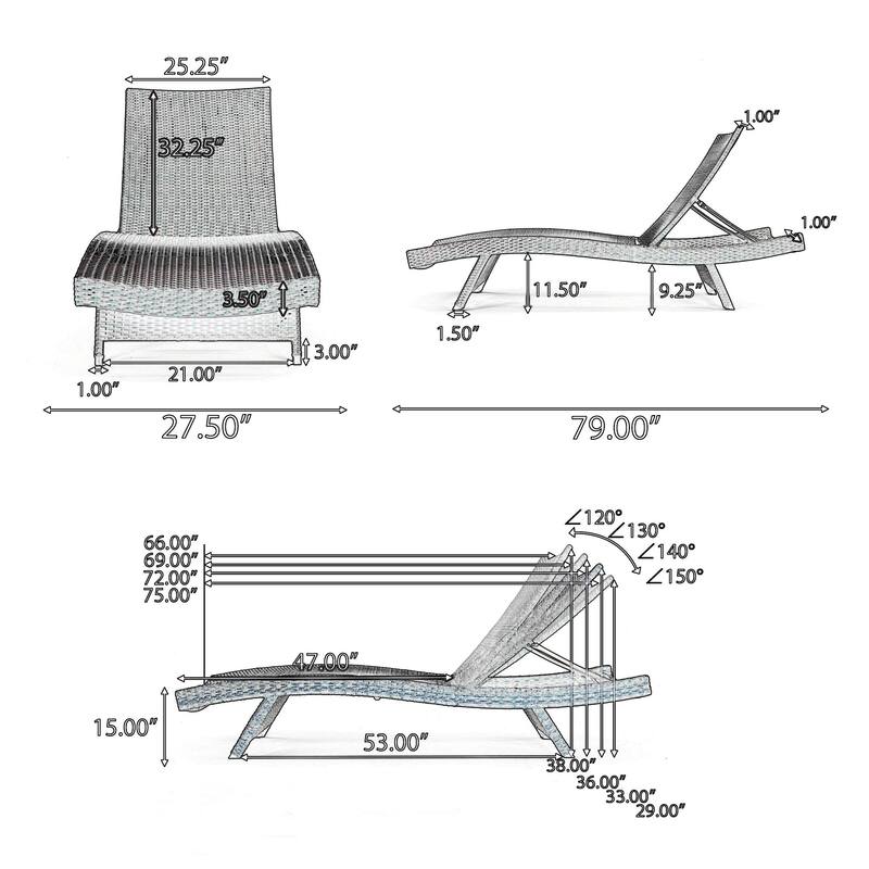 Mach Chaise Lounger, Dark Brown Rattan Wicker Frame, Outdoor, 79 Inch