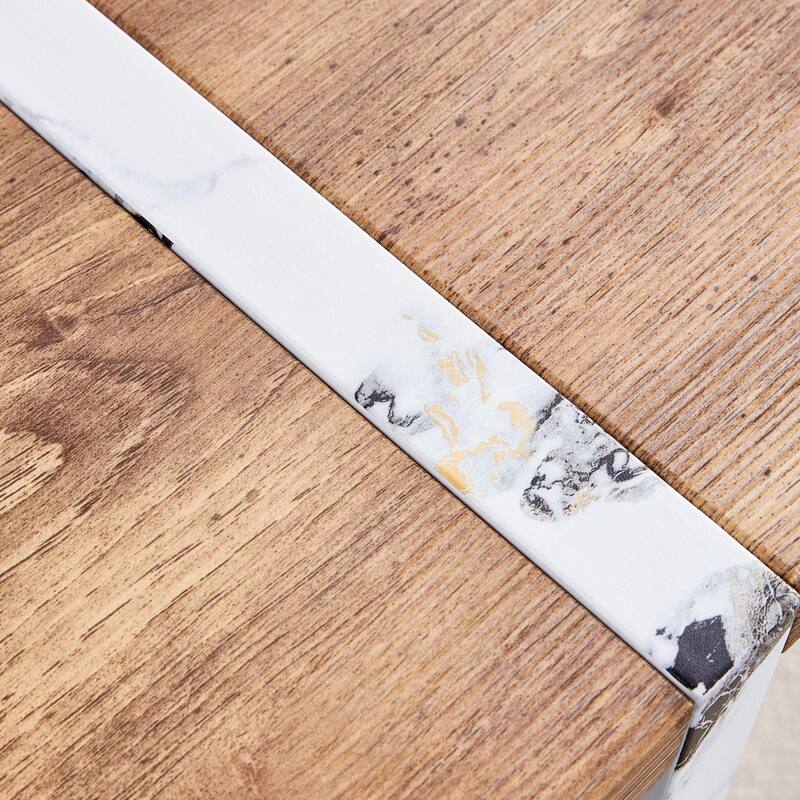 55" Wood Grain Dining Table - White Marble Legs, Stable - Natural