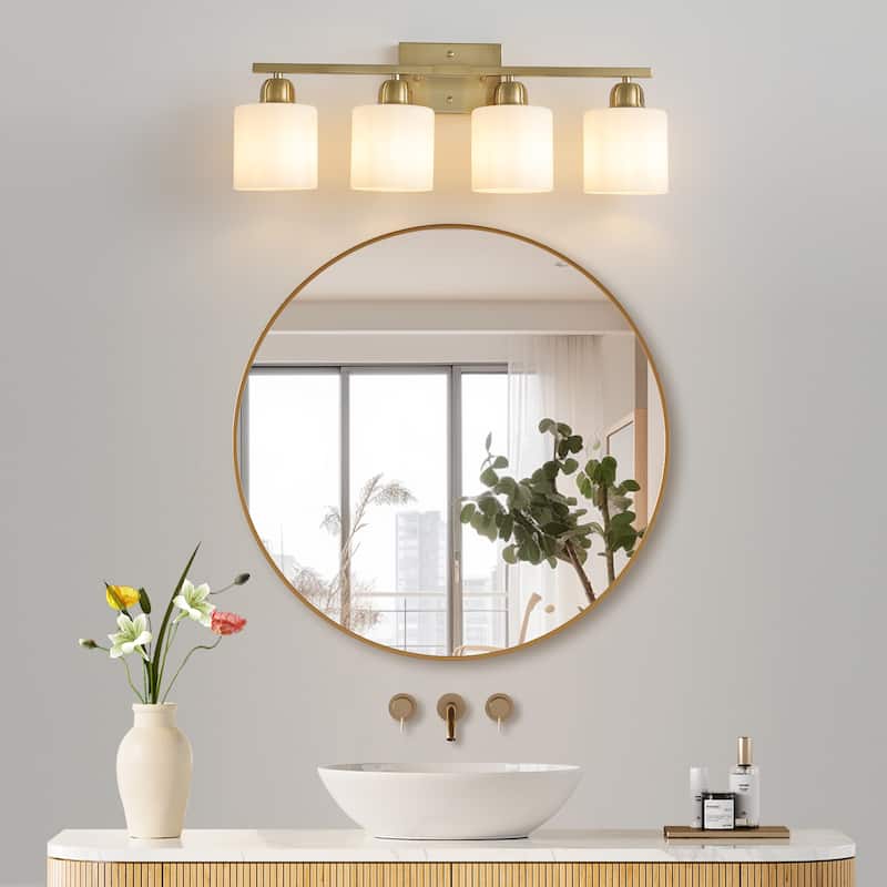 4-Light Gold Bathroom Vanity - Milky Frosted Glass - E26 Socket