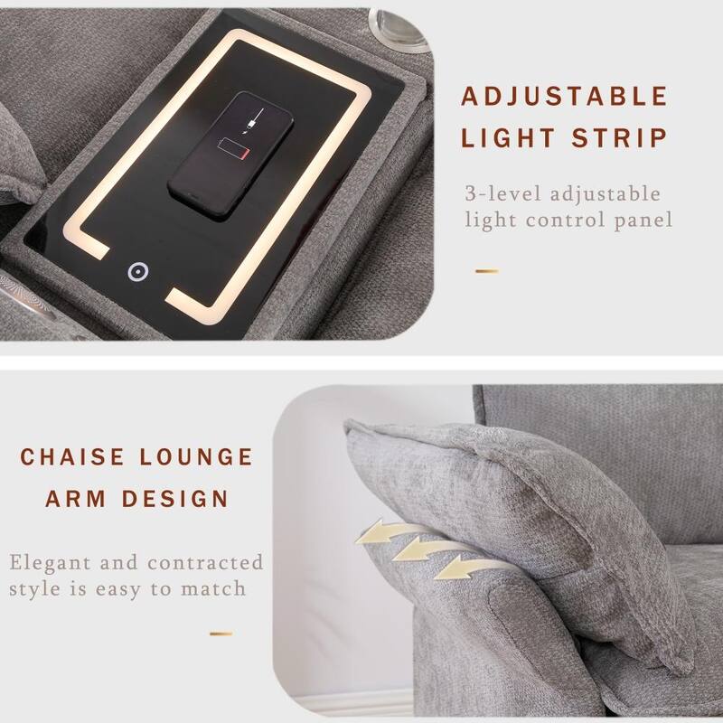 Modern Modular Sectional Sofa with Storage Console and Wireless Charging, Ottomans