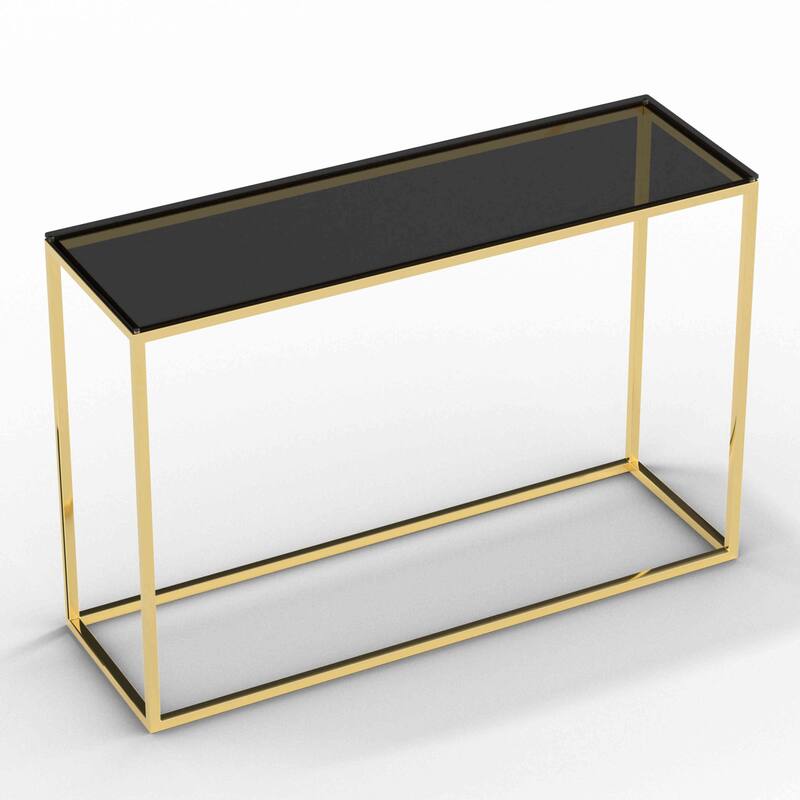 Cortesi Home Jul Console Table in Gold Stainless Steel and Smoked Glass, 47"