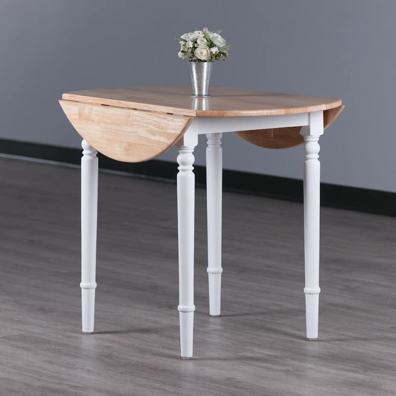 Sorella Round Drop Leaf Table, Natural and White - Natural / White - 30.3"H x 35.4"W x 35.4"D