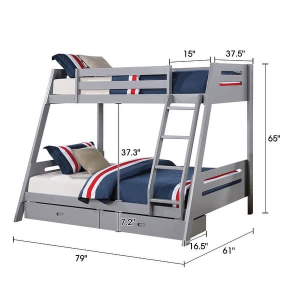 Grey Twin over Twin/ Full Bunk Bed with Underbed Drawers