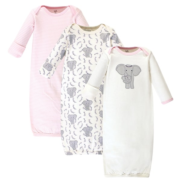 slide 1 of 1, Touched by Nature Baby Girl Organic Cotton Long-Sleeve Gowns 3pk, Girl Elephant 0-6 Months - Girl Elephant