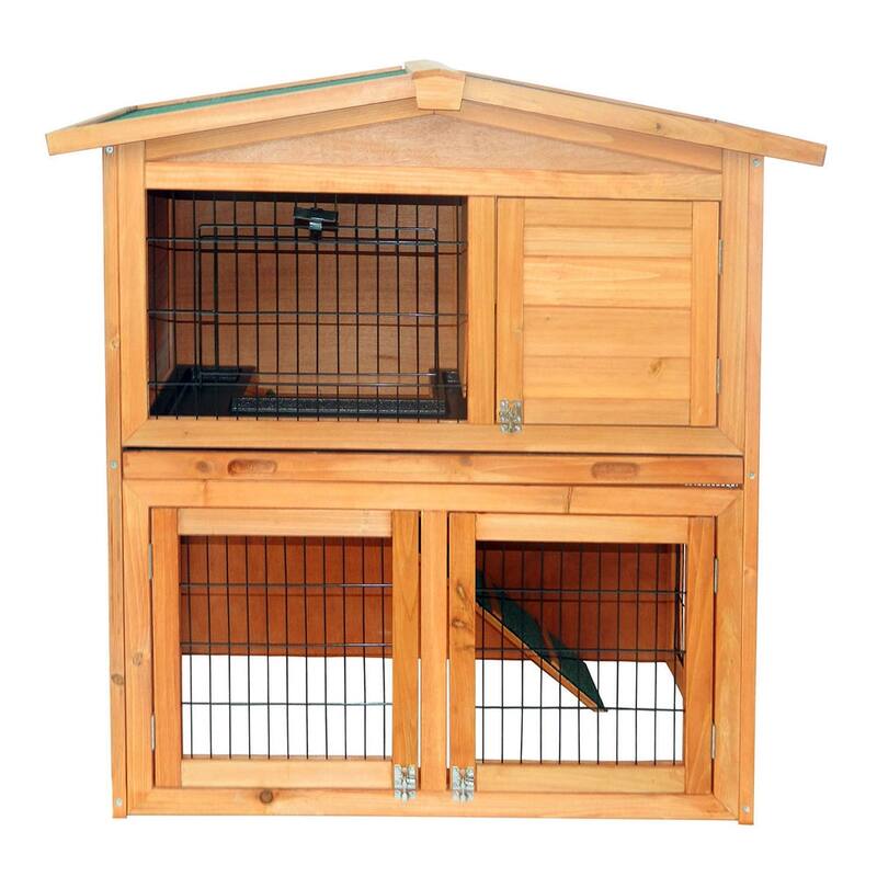 40" Triangle Roof Waterproof Wooden Rabbit Hutch A-Frame Pet Cage - Wood Color