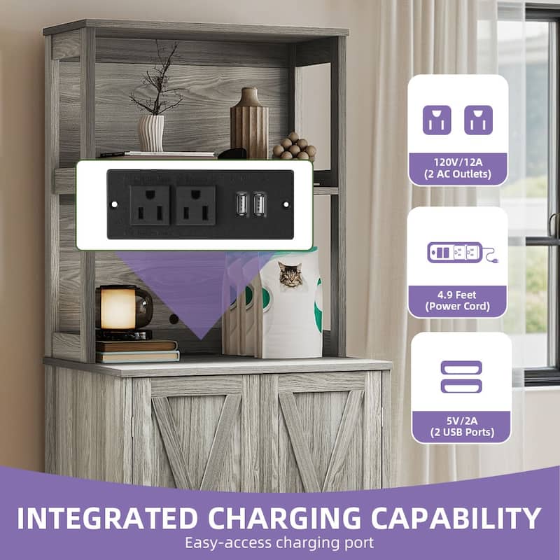 Moasis 71" Tall Hidden Cat Litter Box Enclosure Furniture with Charging Station for Self-Cleaning Litter Boxes