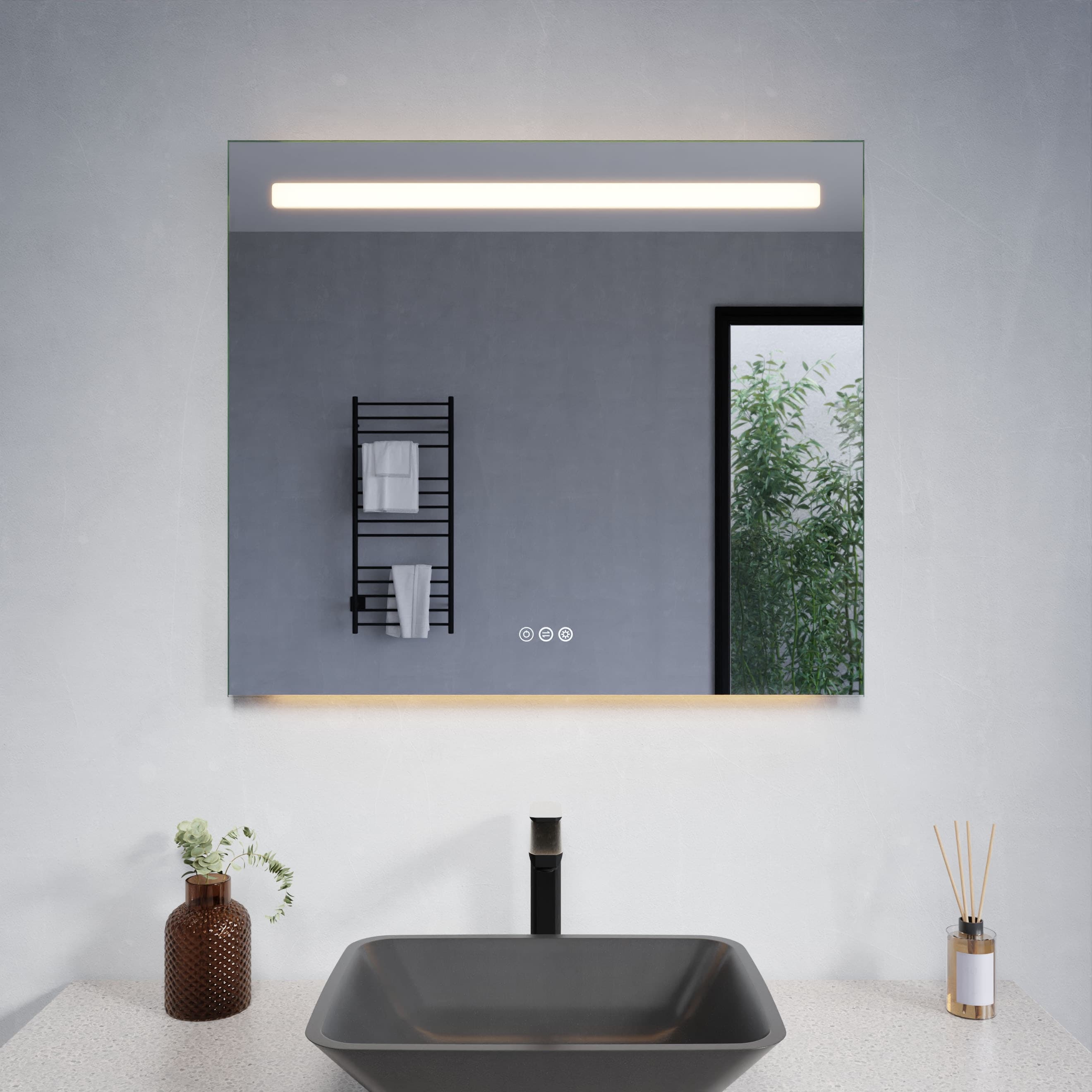 ANZZI 28 in. x 32 in. LED Front Top Bottom Light Bathroom Mirror with Defogger