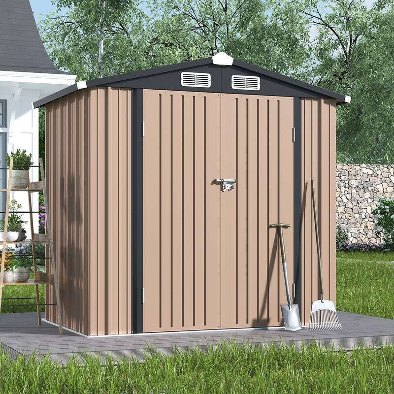 AOXUN Outdoor Storage Shed with Lockable Doors and Air Vents for Garden - 6'X4' - Without Floor