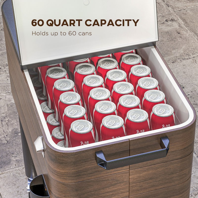 Outsunny Patio Cooler Cart, 60 Qt. Rolling Ice Chest with Shelf, Bottle Opener and Wheels, Outdoor Beverage Cooler