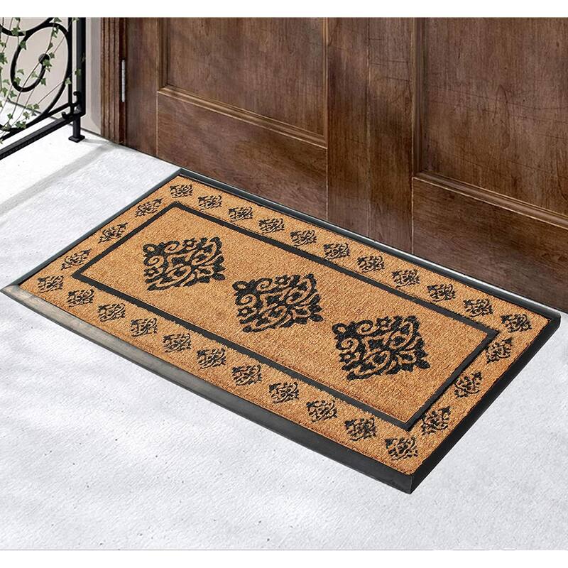 A1HC- Designer Hand-Crafted Rubber & Coir Frame Molded Double Door Mat, Perfect and more functional size - 24"X57"