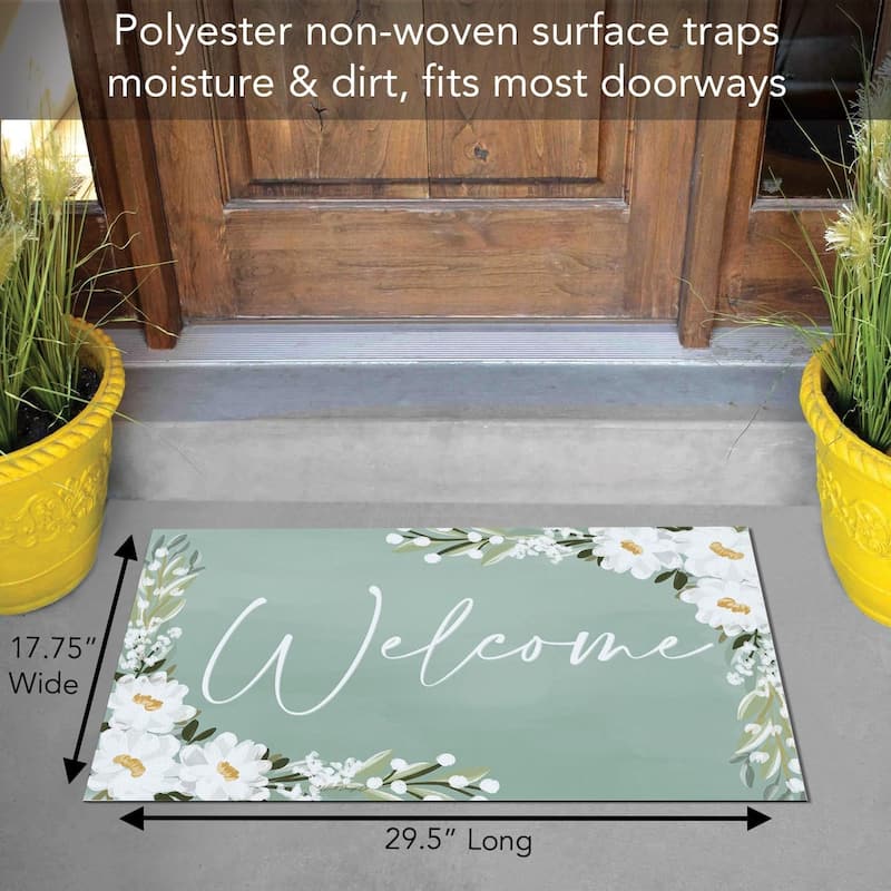 Floral Welcome Indoor/Outdoor Entryway Floor Mat Made in The USA Low Profile, Non-Skid Rubber Backing, 29.5" by 17.75" - 2' x 3'