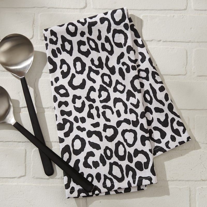 Split P Safari Leopard Black Printed Towel Set of 4 - 18" x 26"