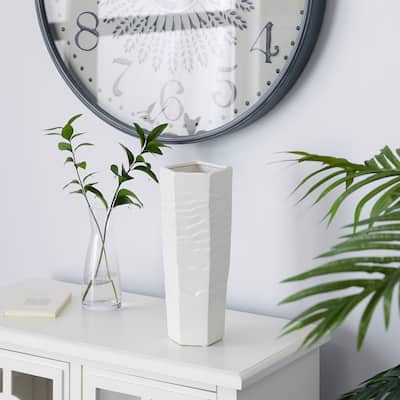 White Ceramic Textured Decorative Vase - 5 x 5 x 13