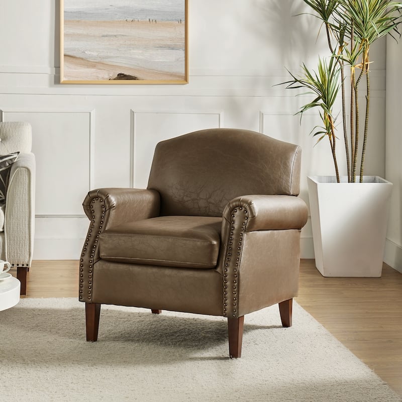 Giampiero Transitional Faux Leather Arm Chair with Nailhead Trim by HULALA HOME