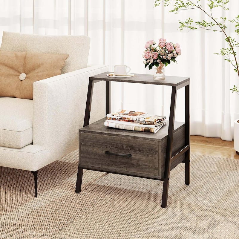 1/2PCS Farmhouse Nightstand 2-Tier Bedside Table Wood End Table