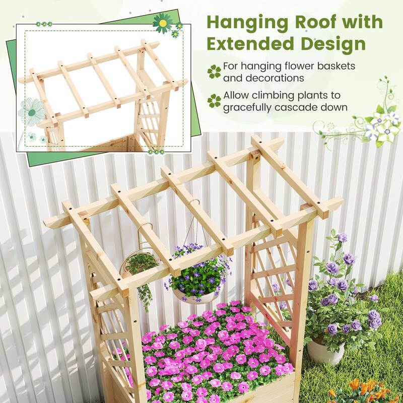 Gymax 2PCS Wooden Raised Garden Bed/ Lattice Trellises Hanging Roof