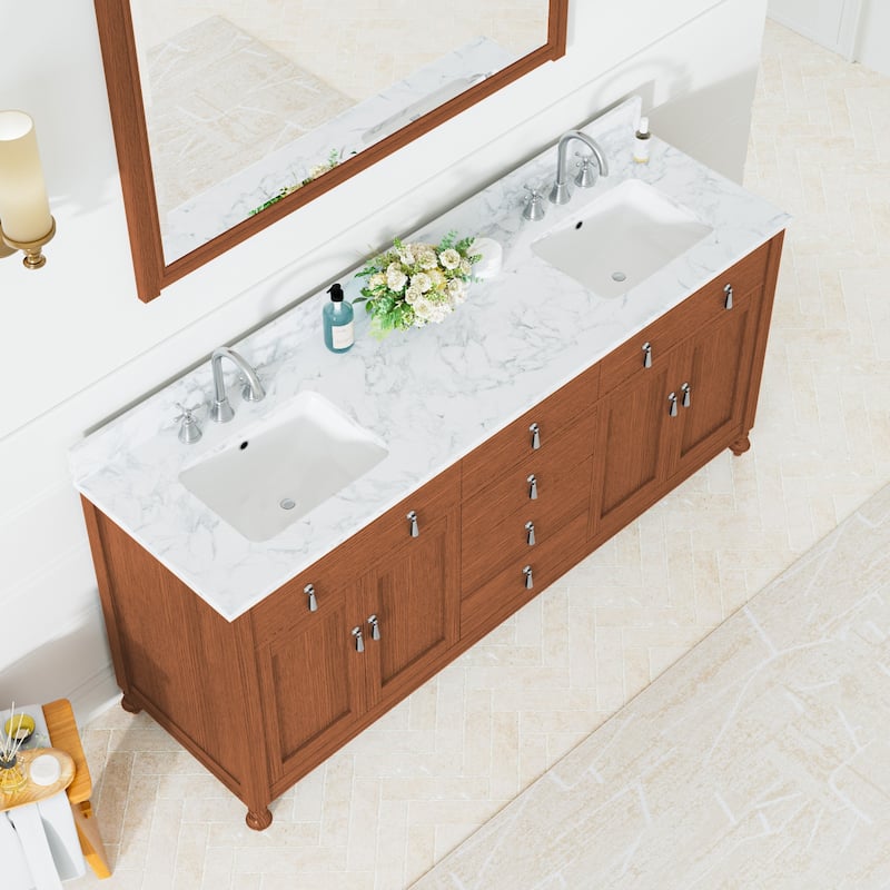 72-Inch Farmhouse Style Bathroom Vanity with Double Ceramic Sink