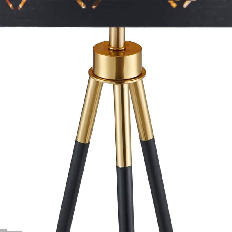 KAWOTI Mid-Century Modern Tripod Floor Lamp with Black Gold Drum Shade - Black & Gold - W20.5" x H62" x D22.5"