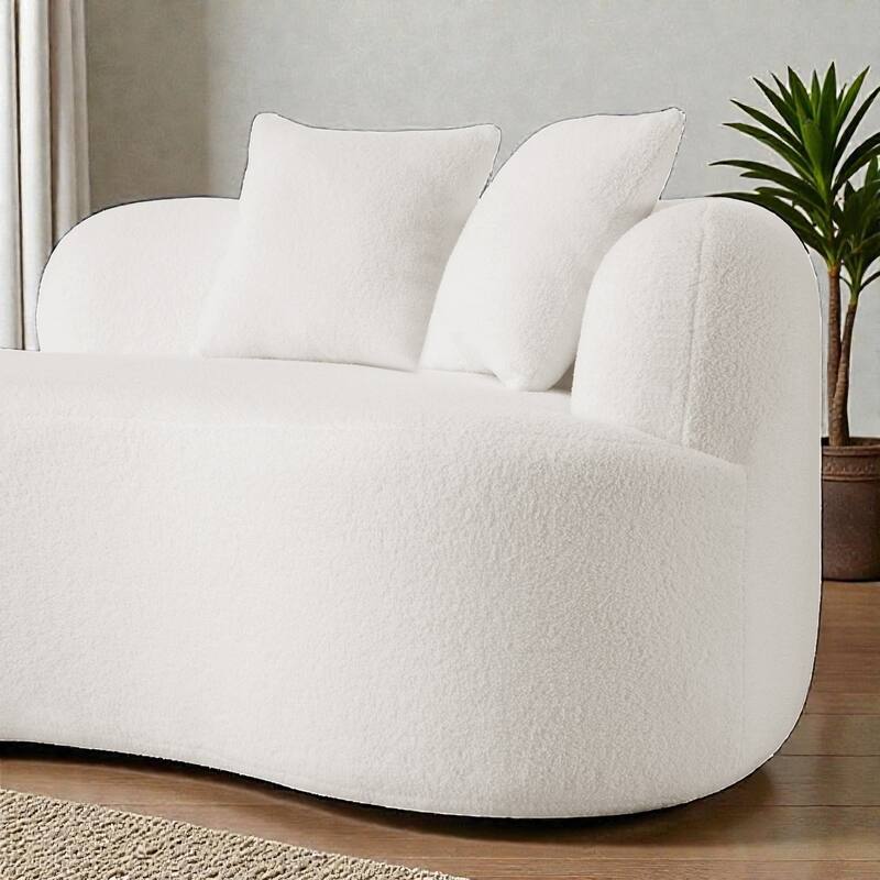 Curved Four Seater Compression Sofa 106.7", Teddy Velvet Cloud Couch, No Assembly Sofa for Apartments