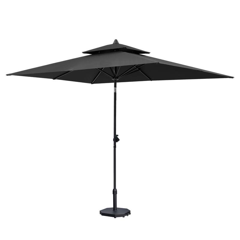 9 x 5 FT Outdoor Patio Double Top Market Umbrella and Base Stand with Wheels