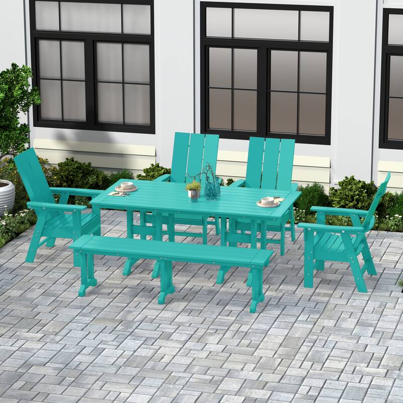 Shoreside 6-Piece Rectangular Poly Eco-Friendly All Weather Outdoor Dining Set with Bench