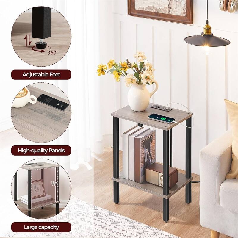 Side Table End Table with Charging Station