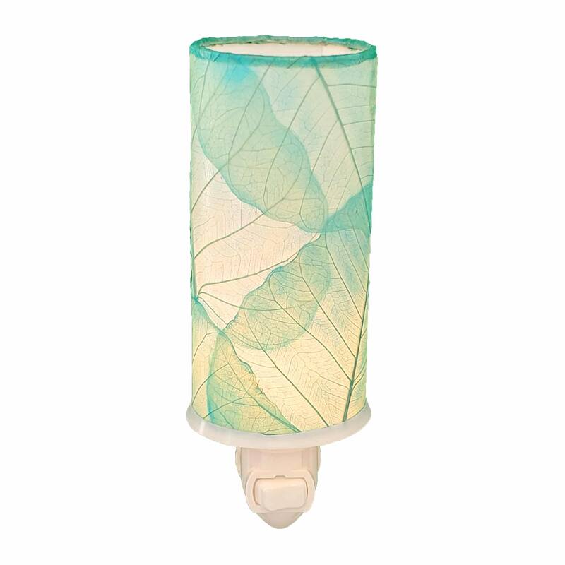 Cylinder Nightlight, Cocoa Leaves Shade, 3 x 3 x 7 in. - 3 x 3 x 8 - Sea blue