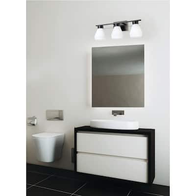 EGLO Copeland - 3-Light Bath Vanity Light - Matte Black Finish - White Glass Shade