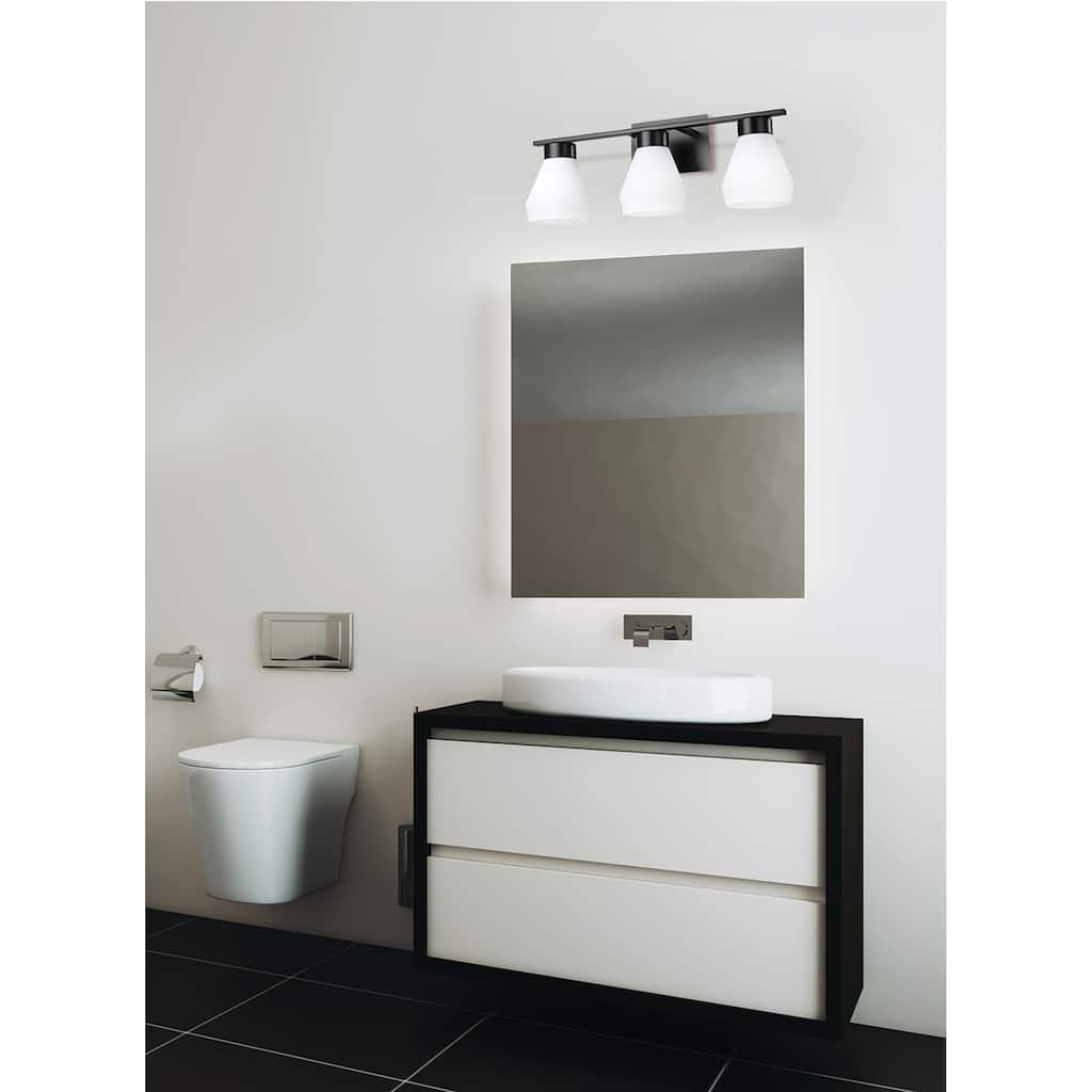 EGLO Copeland - 3-Light Bath Vanity Light - Matte Black Finish - White Glass Shade