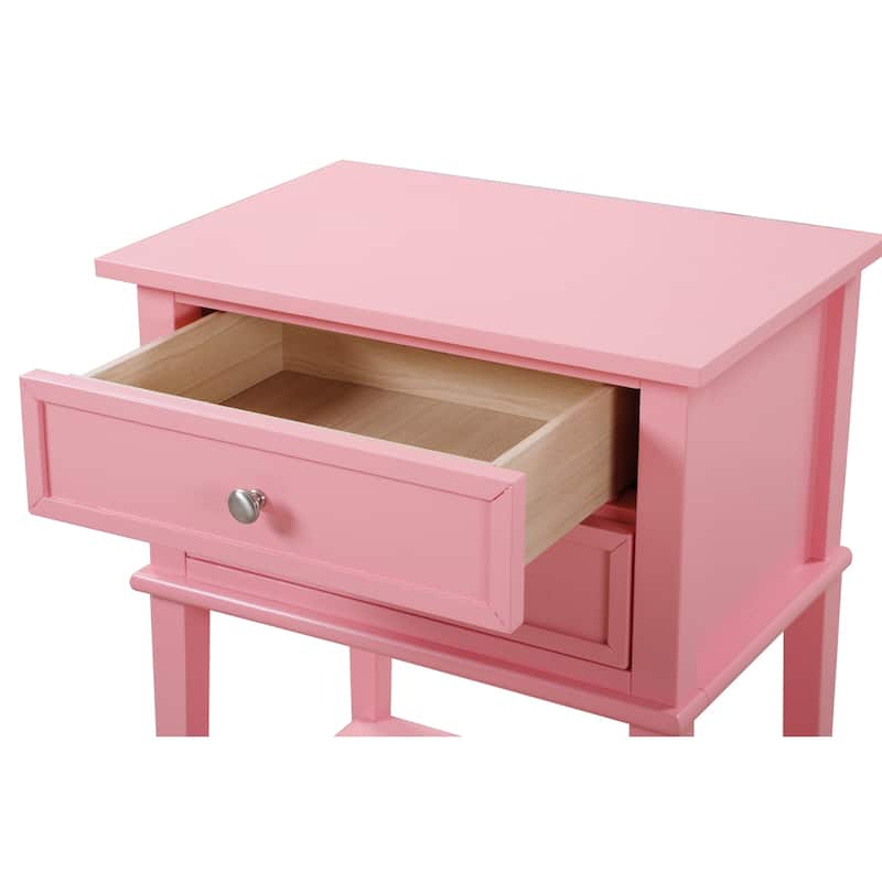 Pink Nightstand 28x22x16 Vibrant Bedside Table with Open Shelf Storage, Sleek Modern Style for Bedroom or Guest Room