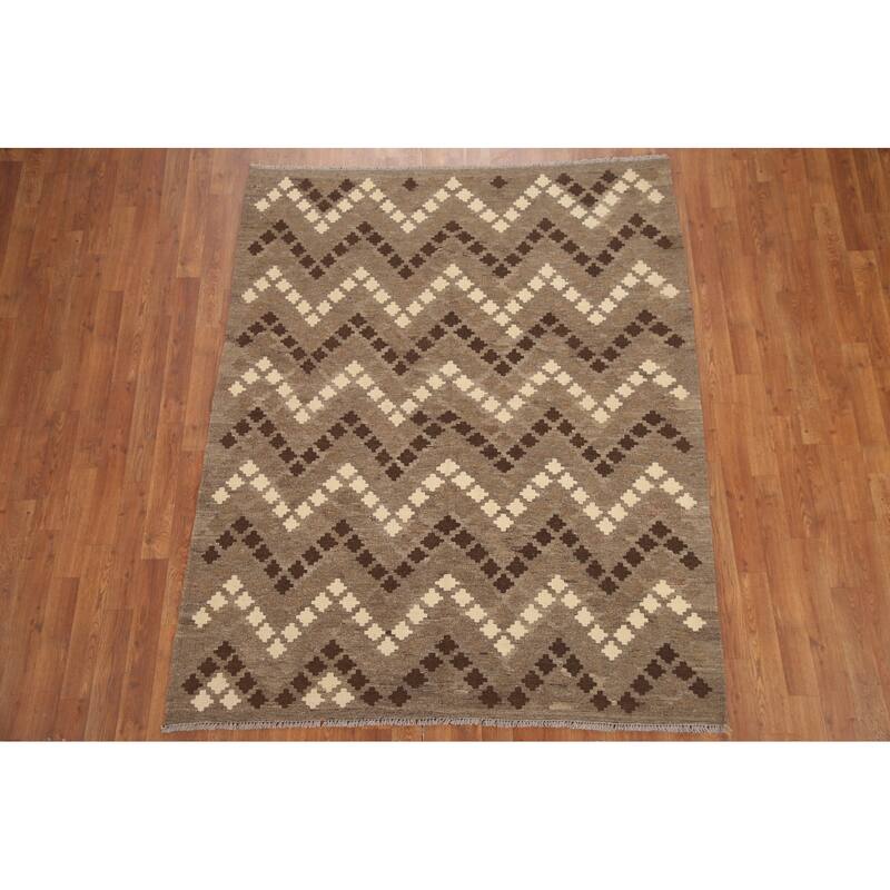 Hand Woven Oriental 100% Wool Carpet Southwestern Geometric Multi-Colored Kilim Area Rug - 6' 3'' X 5' 1''