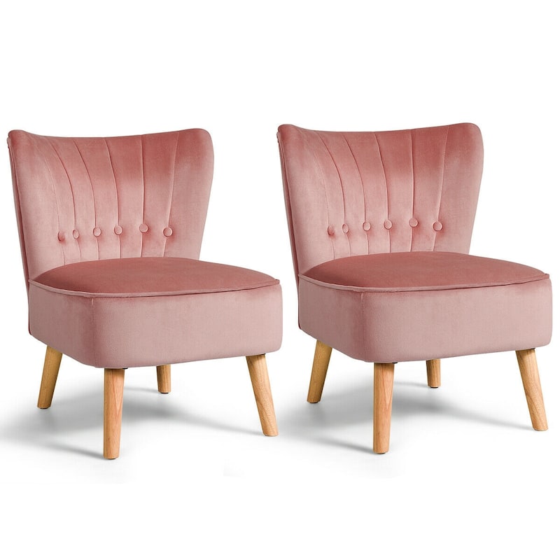 Gymax 2PCS Accent Chair Armless Leisure Chair Single Sofa w/ Wood Legs - See Details - Pink - See Details