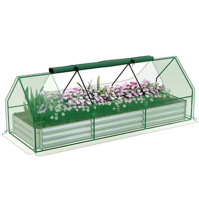 2-in-1 Galvanized Steel Windproof Raised Garden Bed with Mini Greenhouse Cover for Outdoor Plants