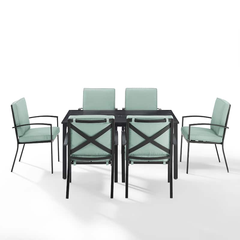 Crosley Kaplan 7-piece Oil-rubbed Bronze Green Cushions Outdoor Dining Set - 122"W x 99"D x 37"H