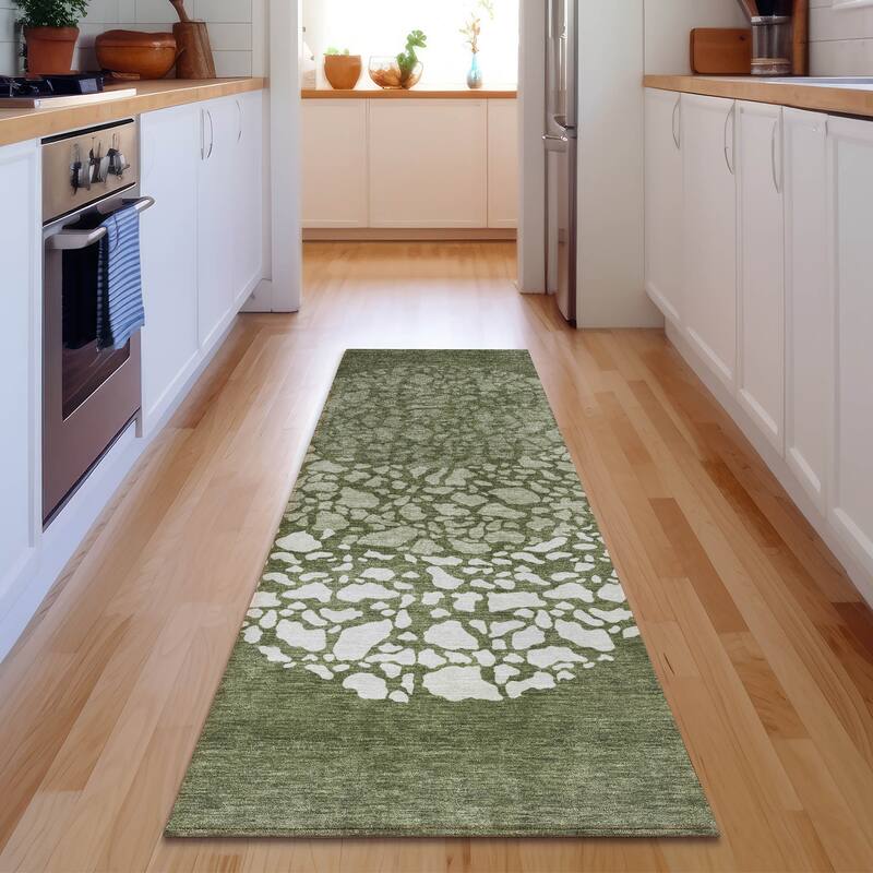 Premium Washable Super Soft Modern Fragments Mayfield Rug - Olive - 2' 3" x 7' 6" - Runner