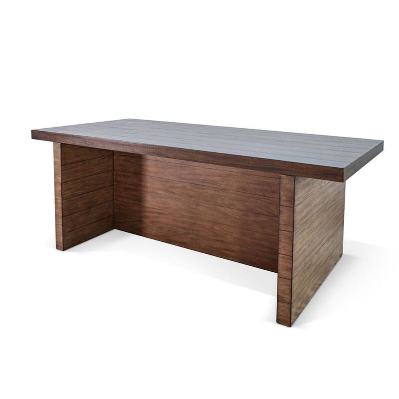 Wedy Dining Table, 86 Inch Rectangular Top, Dark Brown Wood Block Base - Dark Brown