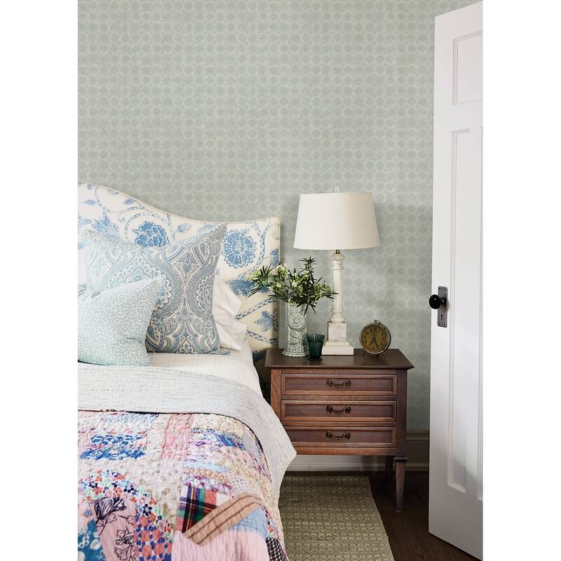 Chesapeake Button Block Aqua Geometric Wallpaper