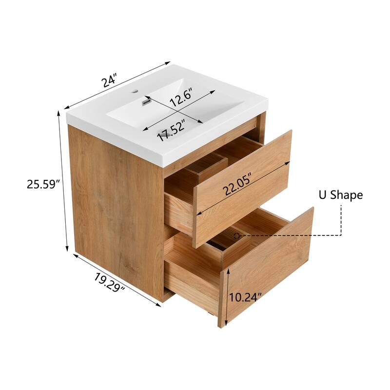 NebulaSky 24 in Wall Mounted Single Sink Bathroom Vanity with Top Combo Cabinet Vanity Set Invisible Handles