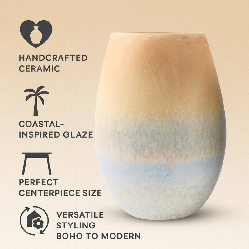 Aria Home Large Oblong Ombre Ceramic Vase Coastal Centerpiece Decor