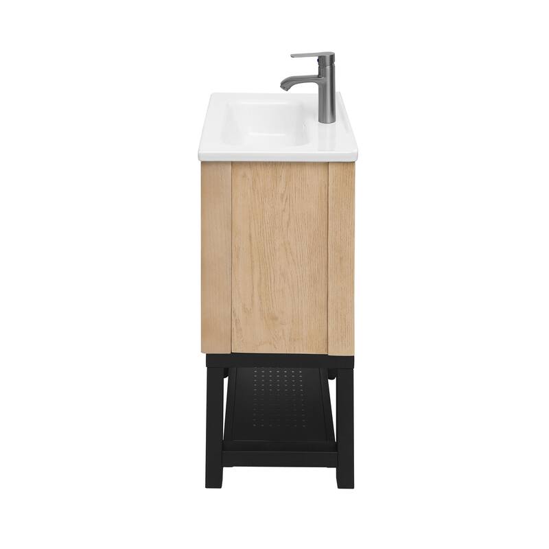 GDFStudio - CompactLine Modern Freestanding Bathroom Vanity with Ceramic Sink and Open Metal Shelf - 20 Inch
