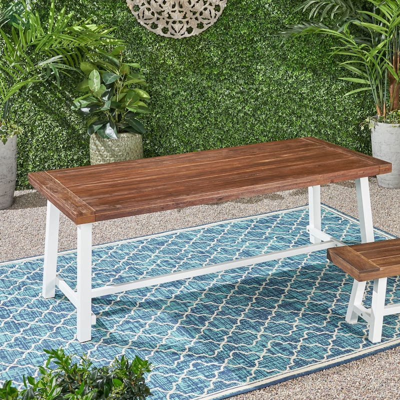 Roomfitters Modern Outdoor Dining Table with Wood Top and Black Powder-Coated Frame for Patio or Garden