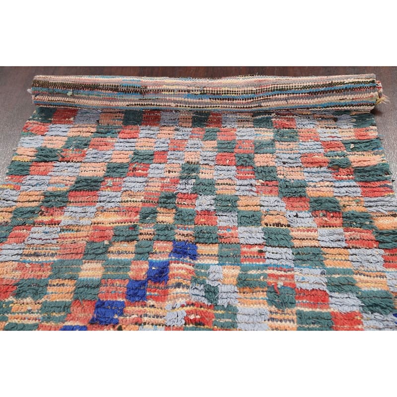 Antique Checkered Moroccan Oriental Area Rug Wool Hand-knotted - 3'6" x 7'2"