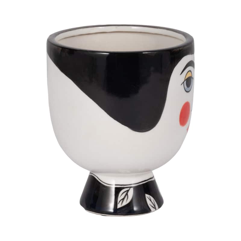 7"Hx6" Diameter, Frida Face Flower Vase, Black/White Finish, Made with Ceramic, Unique Decorative Vase for Centerpieces,