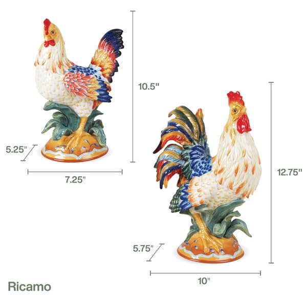Fitz and Floyd Ricamo Rooster and Hen Figurine Set - Set of 2