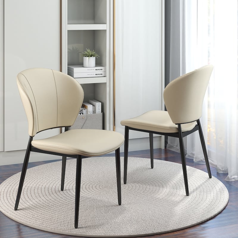 Dining Chairs Set of 2, PU Leather Seat Cushion, Modern Kitchen Chairs for Bedroom Dining Room - Beige