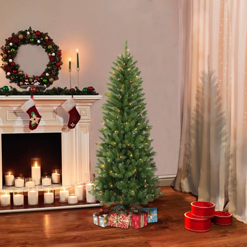 Pre-lit Slim Carson Pine Artificial Christmas Tree - 4’ - Clear Lights - 4 Foot