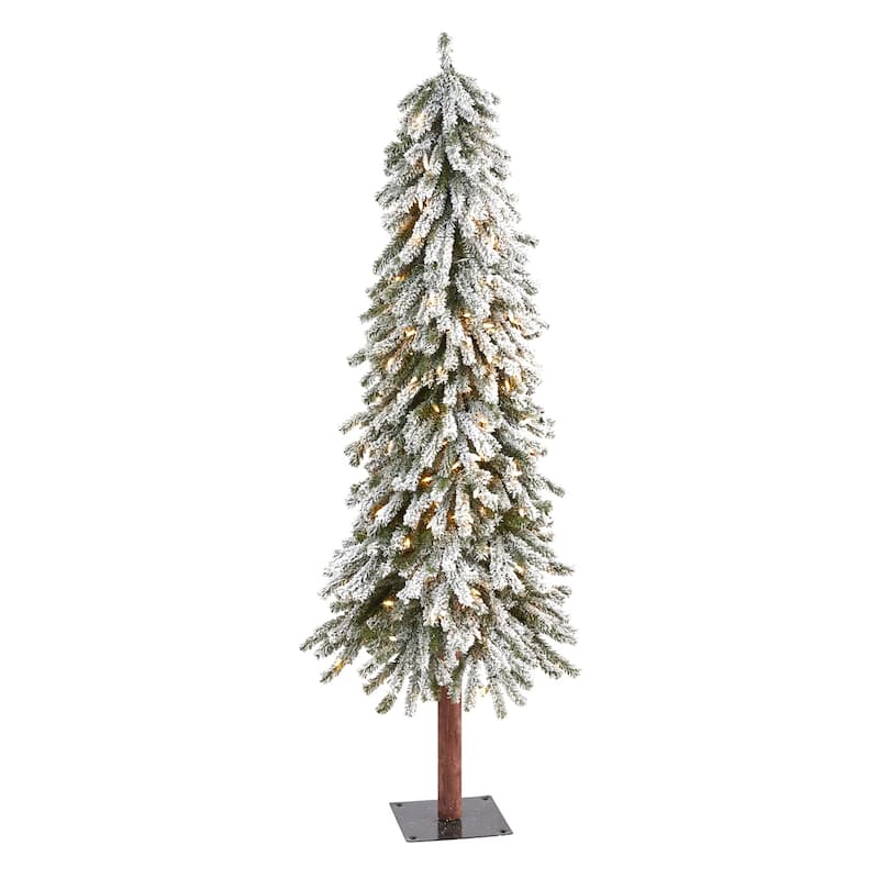 5ft. Flocked Grand Alpine Artificial Christmas Tree with 200 Clear Lights and 469 Bendable Branches - Cozy Holiday Accent